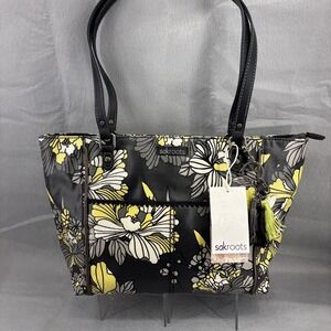 Sakroots Metro Tote Artist Circle Flower Power‎ NWT Gray Yellow Coated Canvas